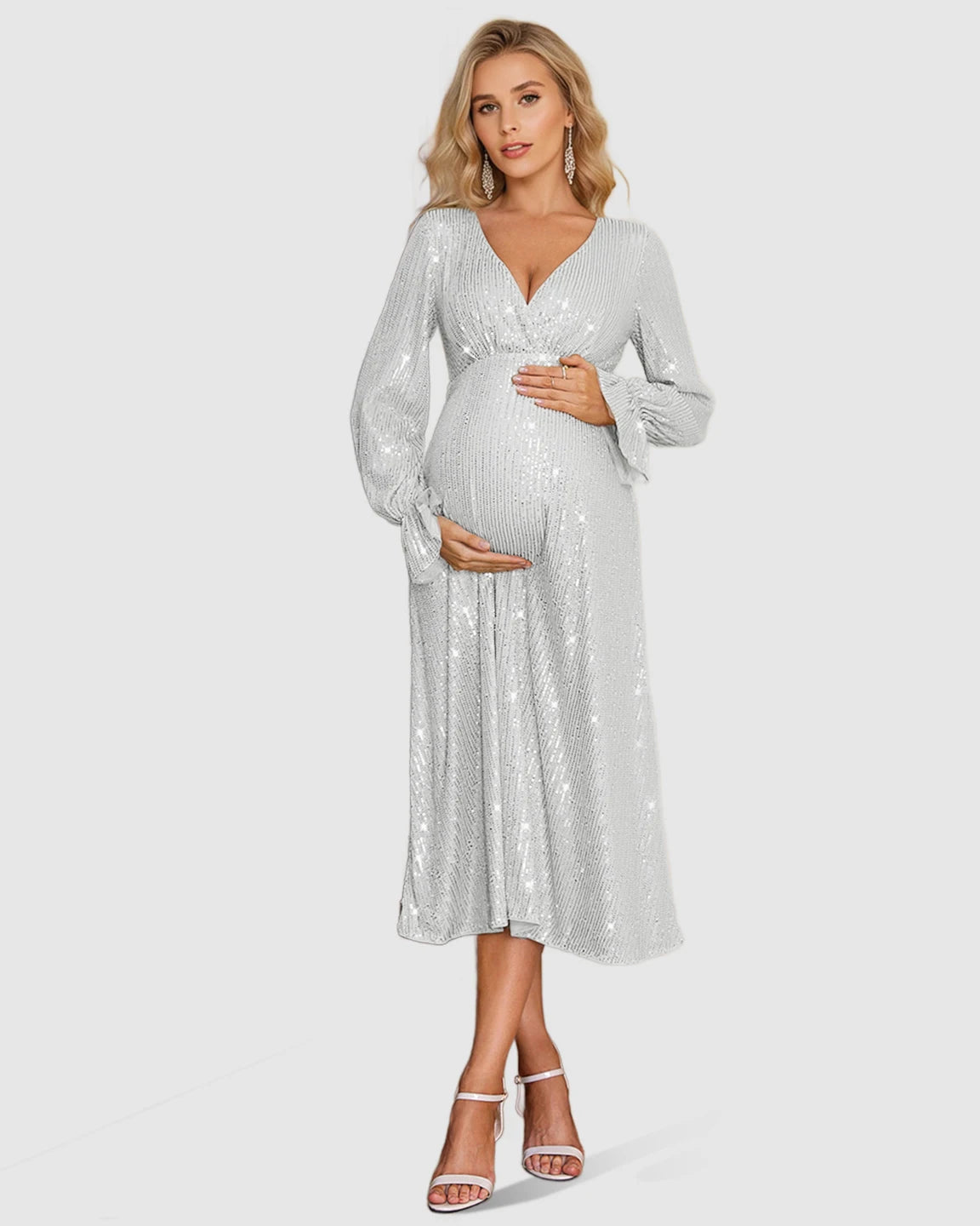 Fully Sequined Empire-Waist Maternity Midi Dress