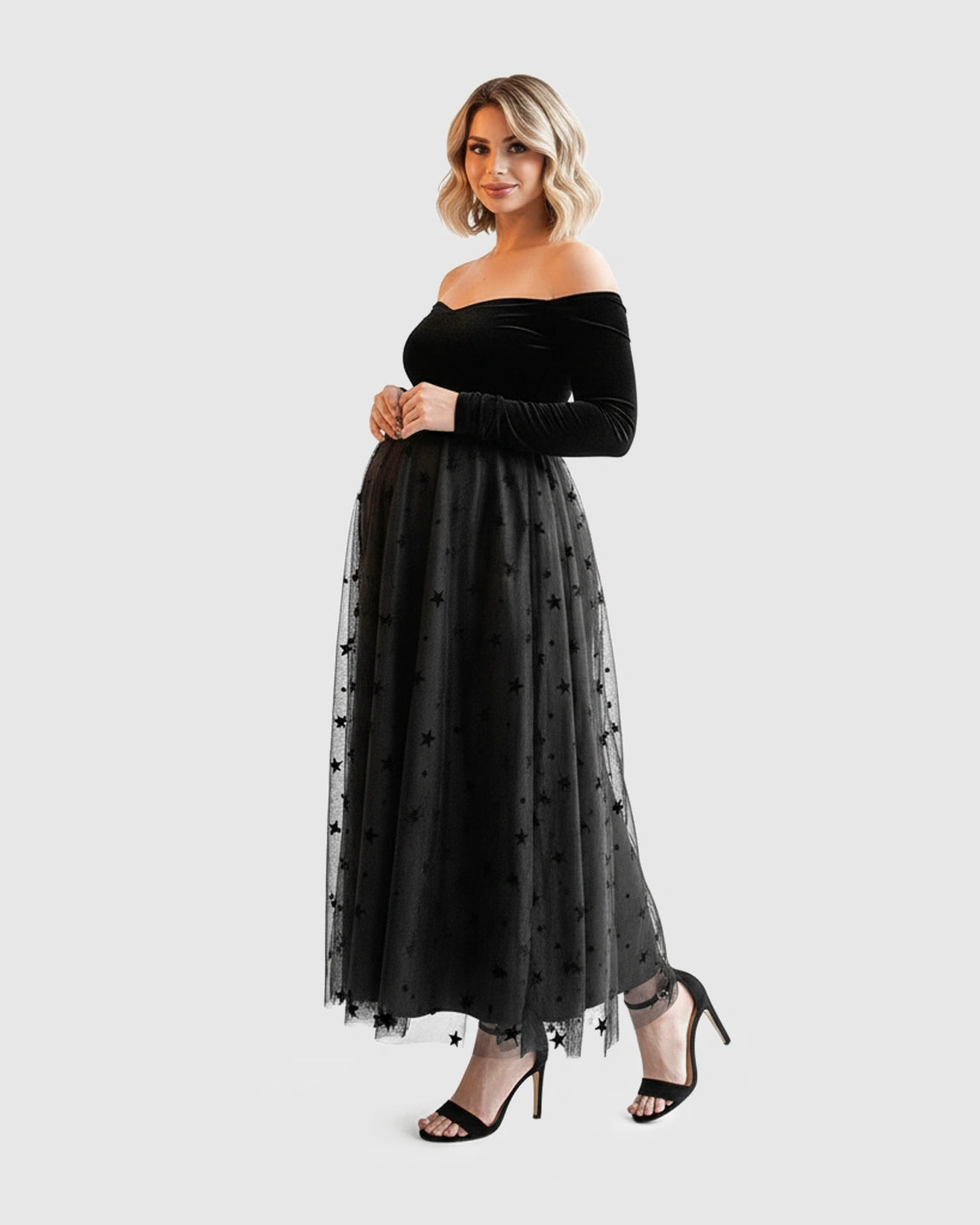 Star-Tulle Off-Shoulder Maternity Gown