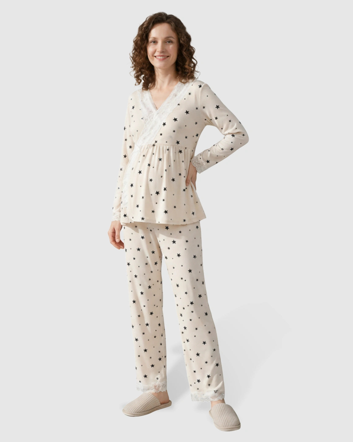 Modal-Soft Lace-Trim Maternity Sleepwear Set