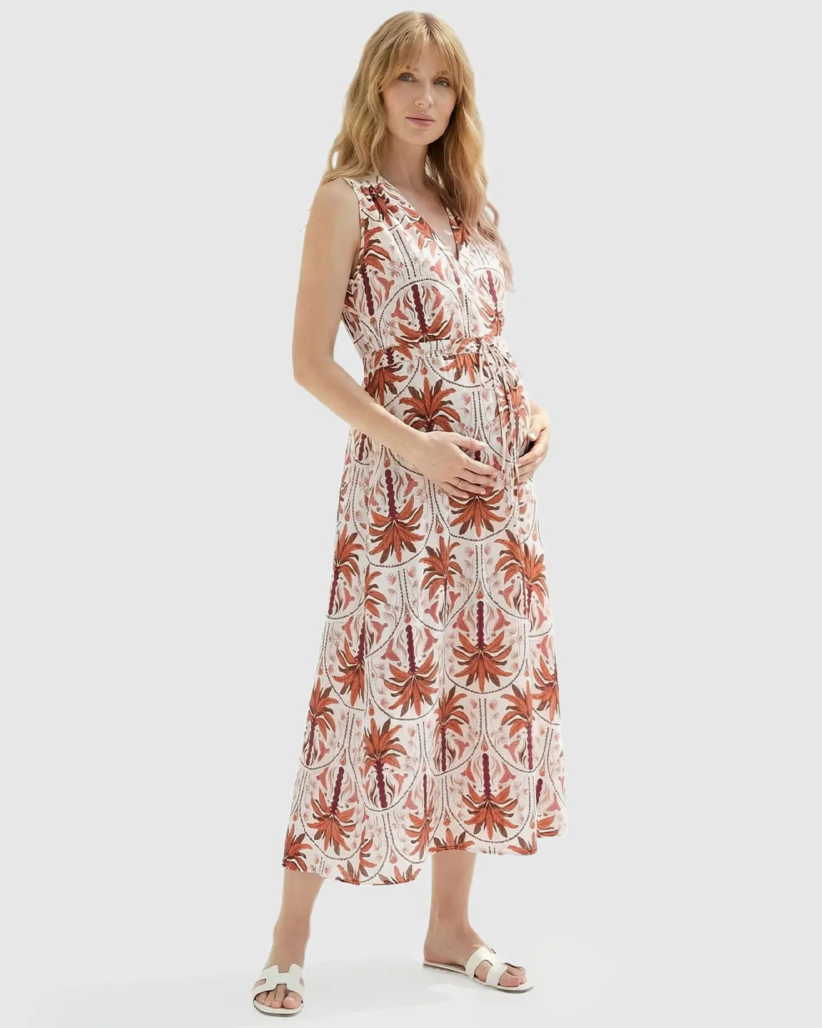 Tie-Waist Flowy Maternity Midi Dress
