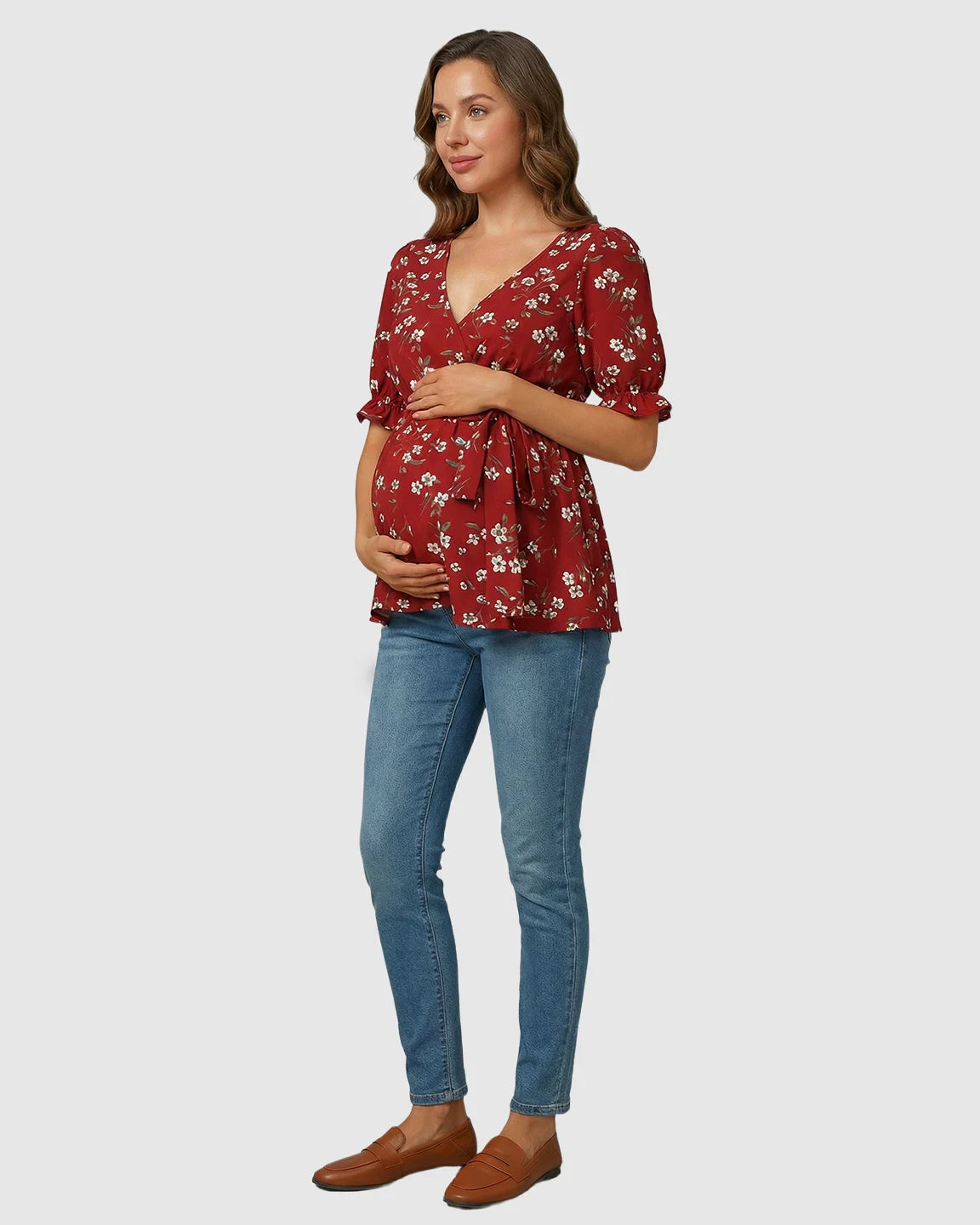 Crossover V-Neck Floral Style Maternity & Nursing Top