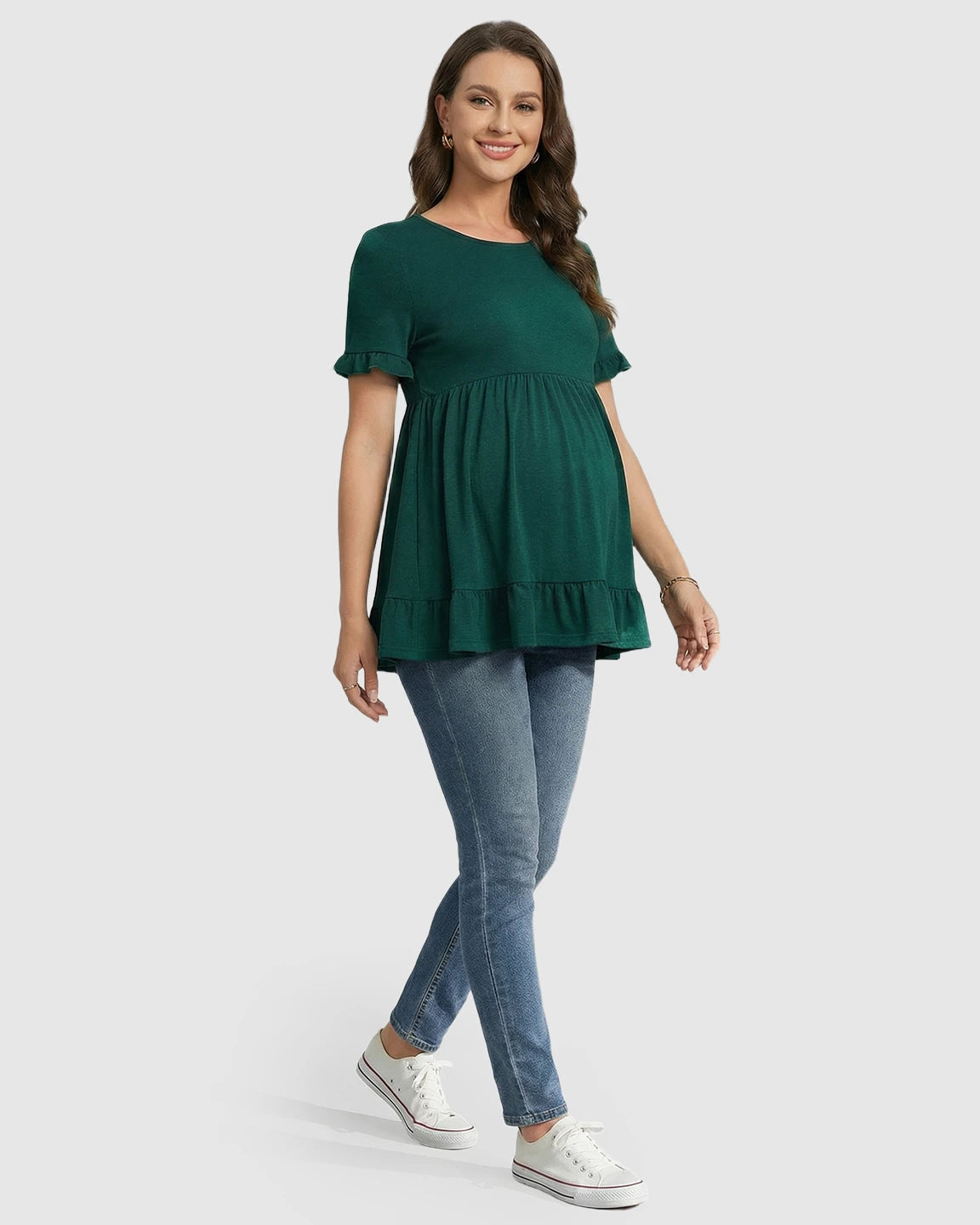 Ruffled-Sleeve Flowy-Fit Maternity Top
