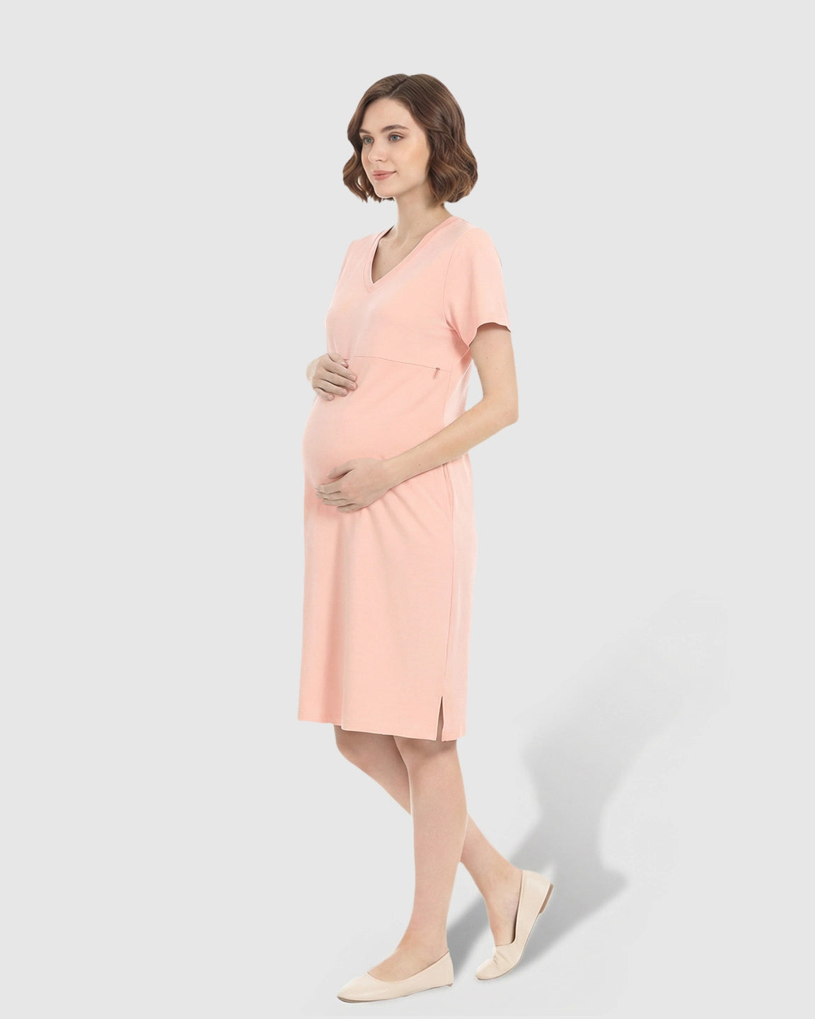 V-Neck Cotton Casual Nursing & Maternity Dress