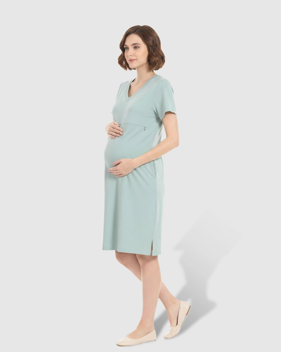 V-Neck Cotton Casual Nursing & Maternity Dress