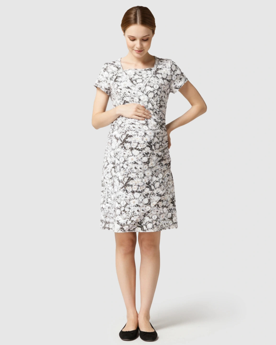 Ruched-Side Floral Print Nursing & Maternity Dress