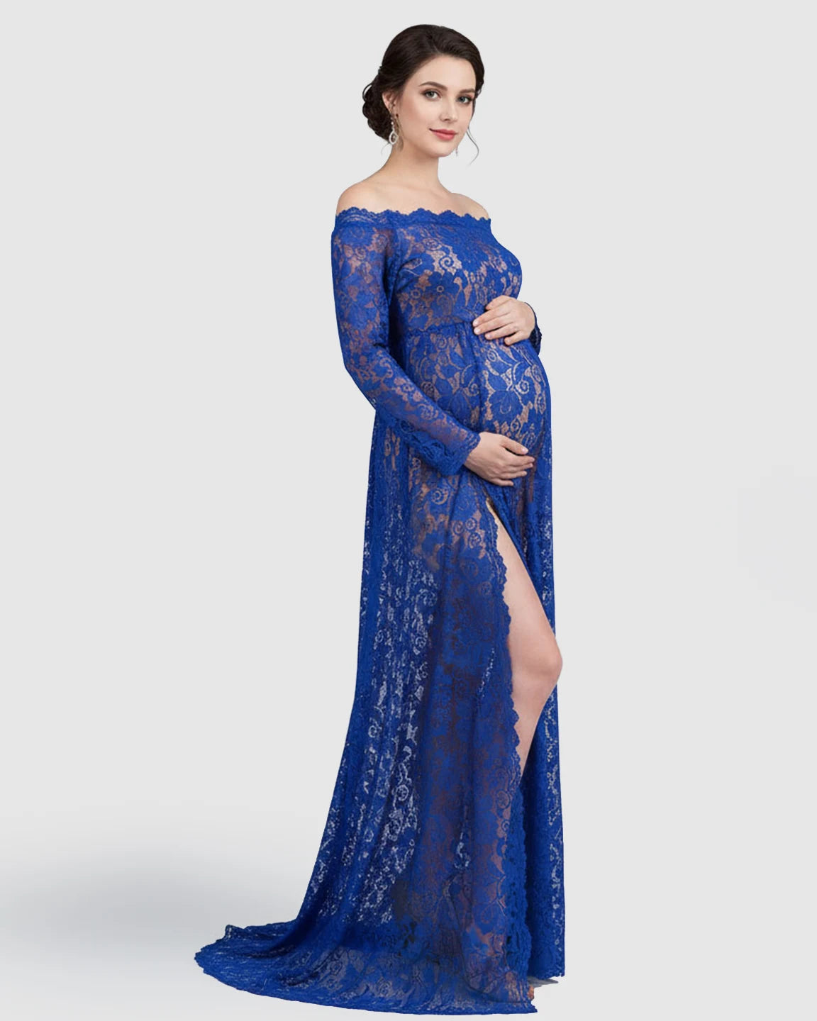 Off-Shoulder Lace Slit Maternity Gown