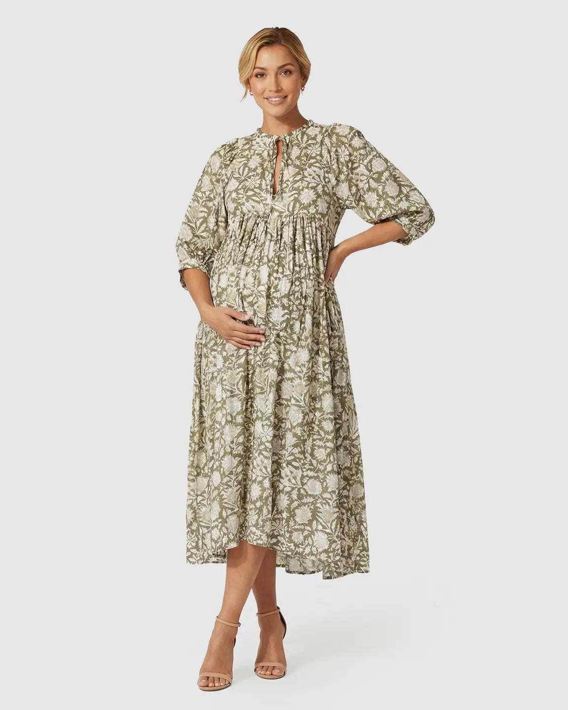 Flowy Cotton Boho Maternity Midi Dress