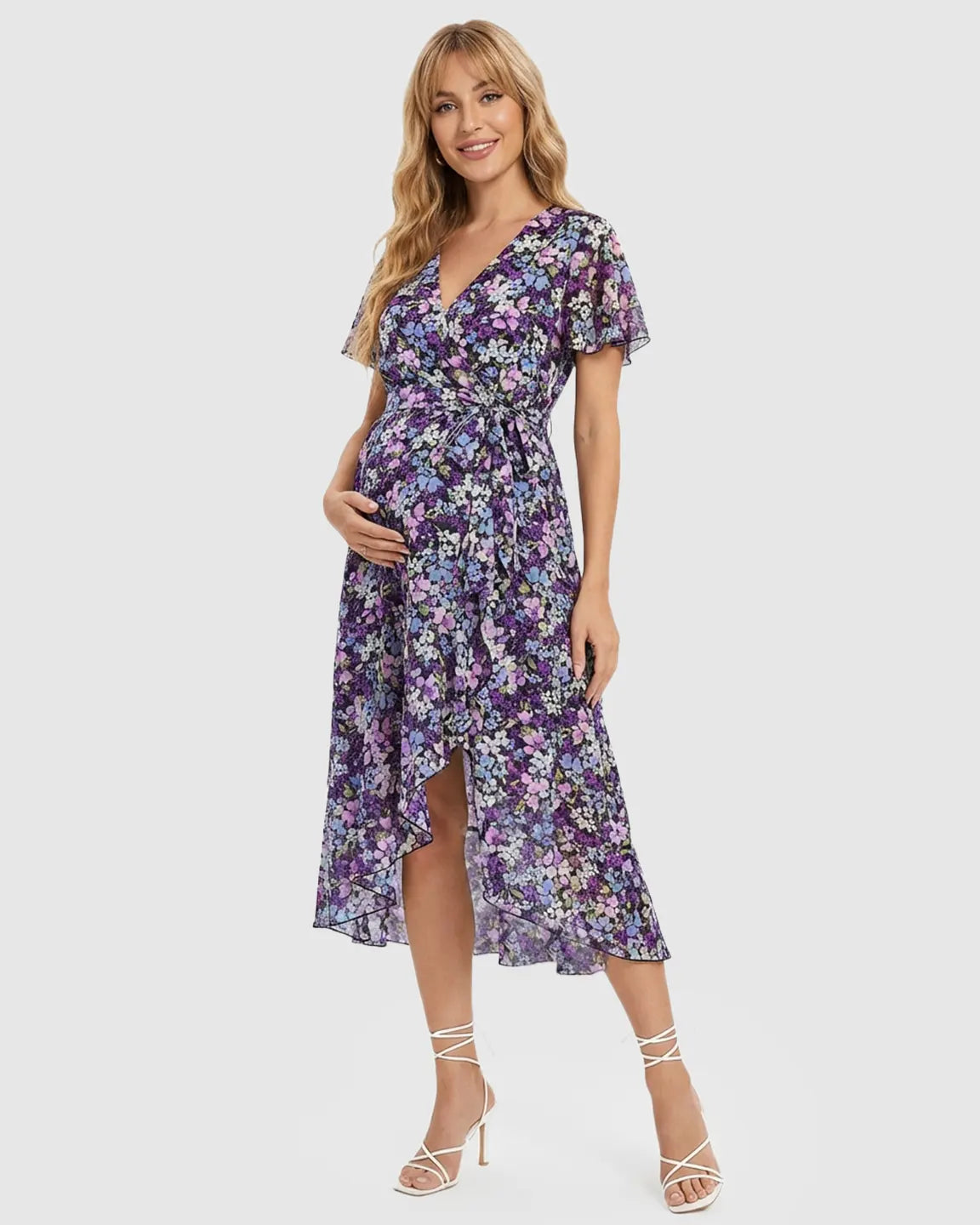 Front-Slit Wrap Maternity Midi Dress