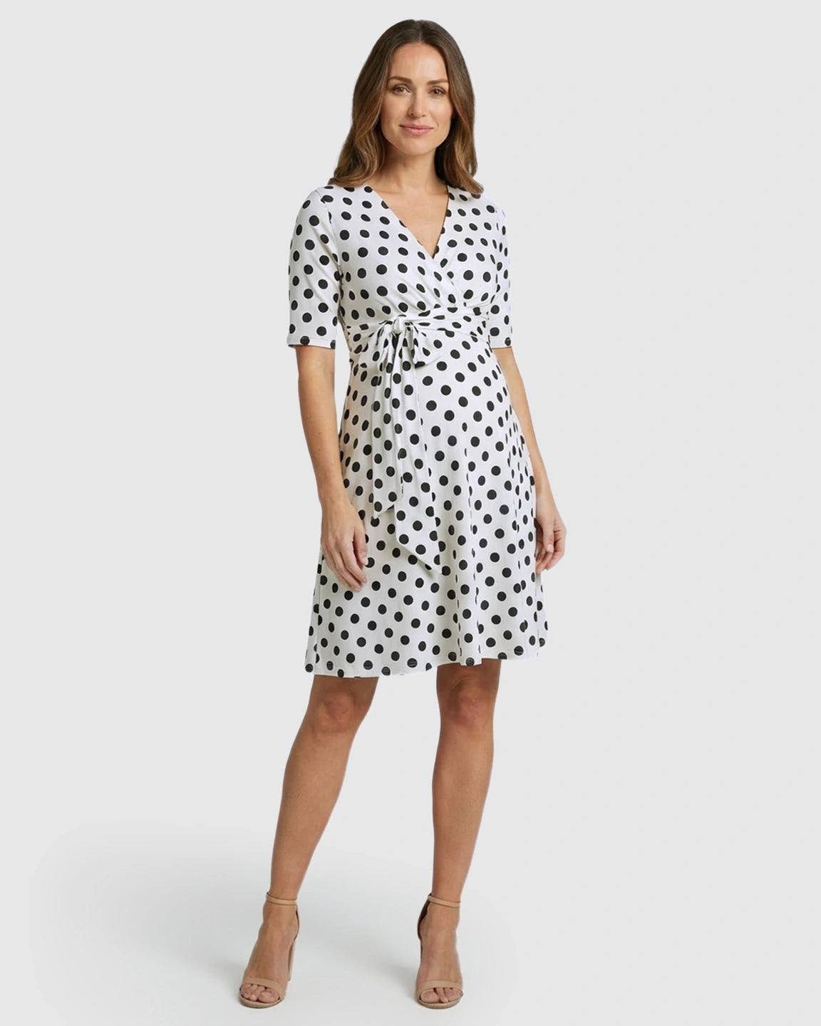 Adjustable Wrap Polka Dot Maternity Midi Dress