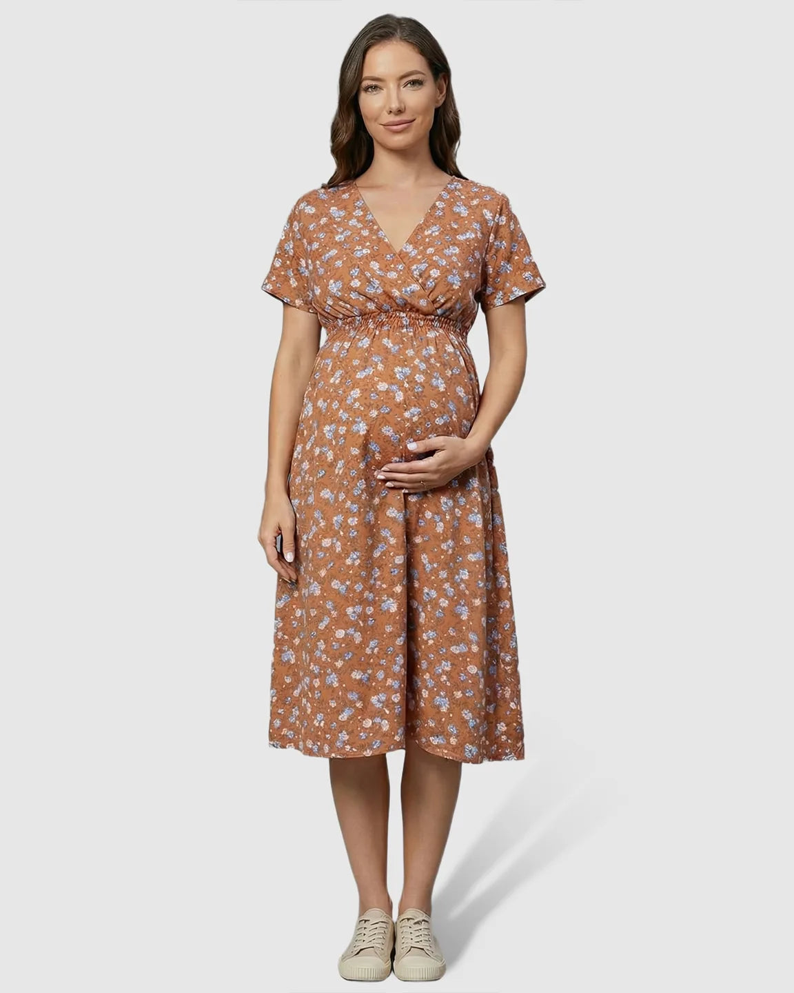 Stretch-Waist A-Line Maternity Midi Dress