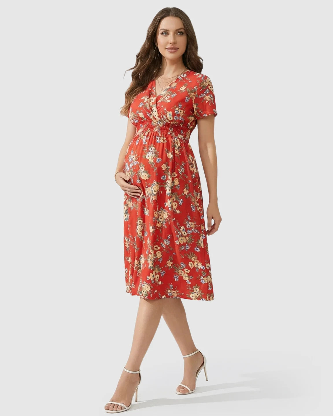 Breathable Floral A-Line Maternity Midi Dress