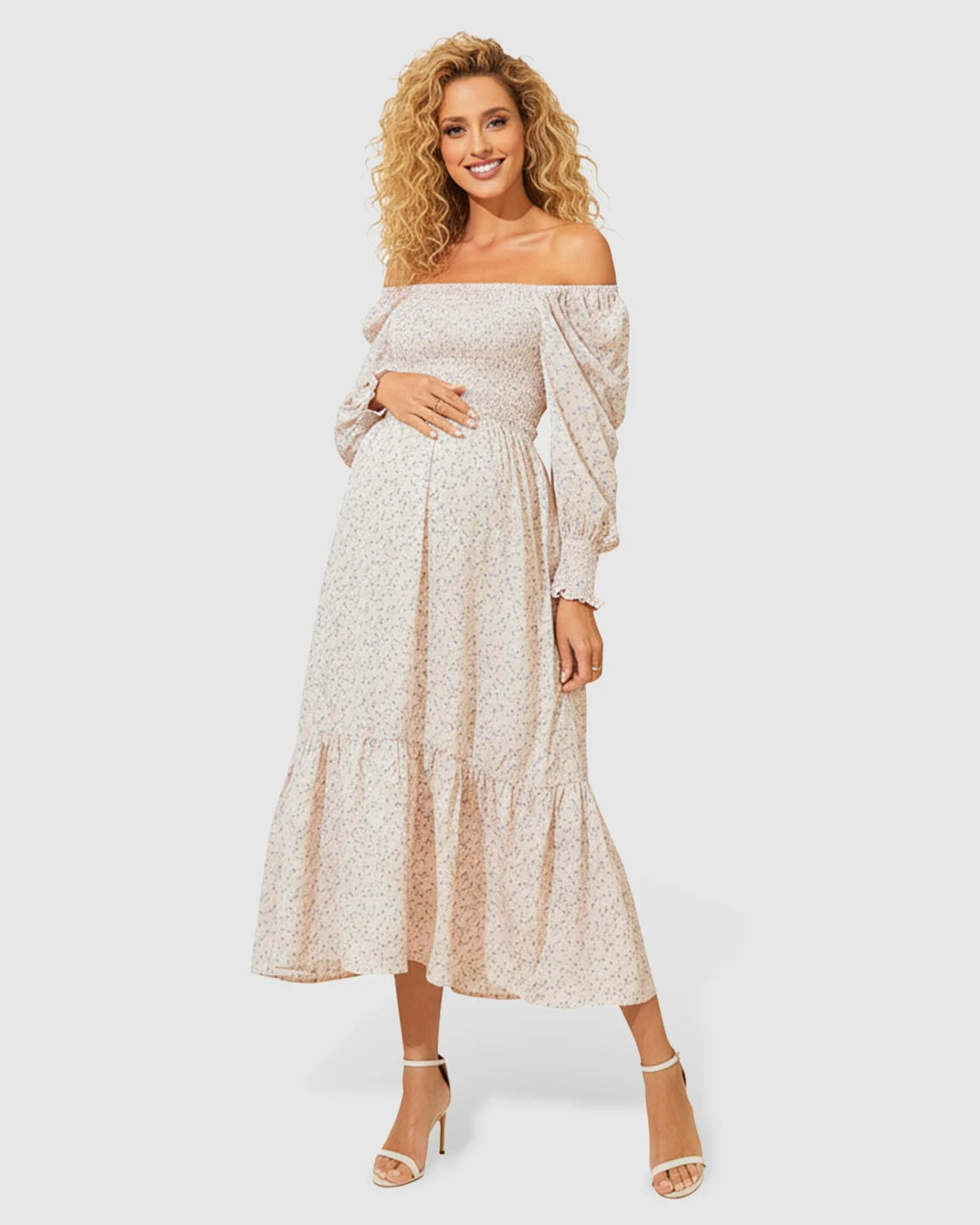 Off-Shoulder Flowy Maternity Midi Dress