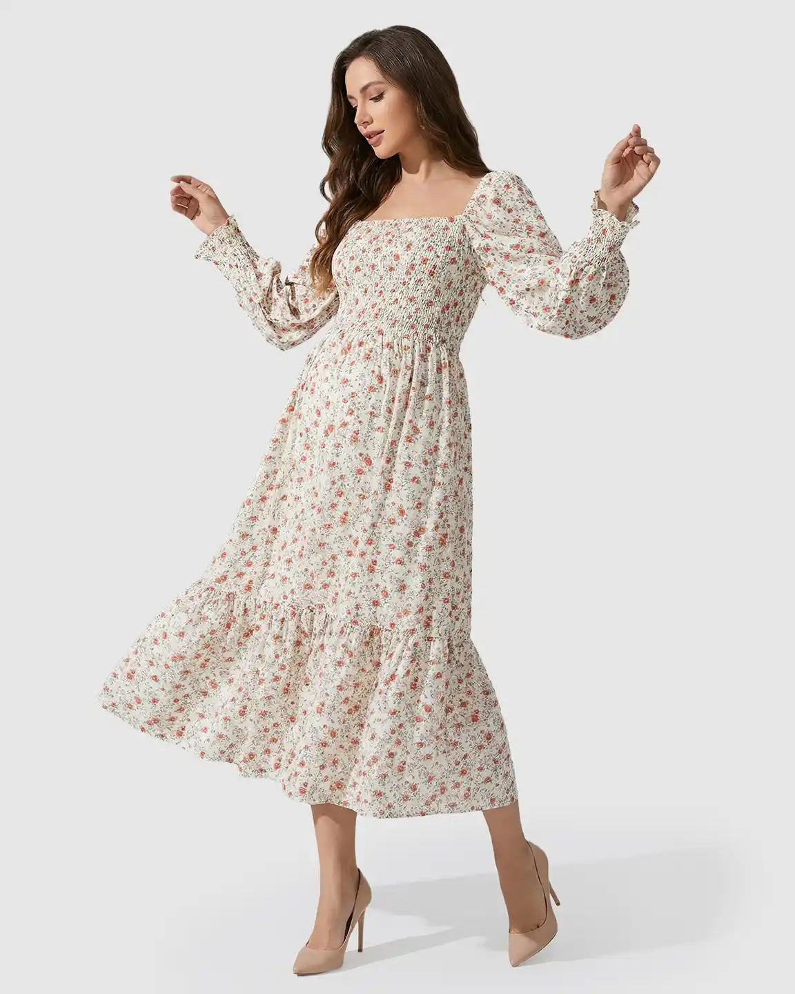 Smocked Boho Style Maternity Midi Dress