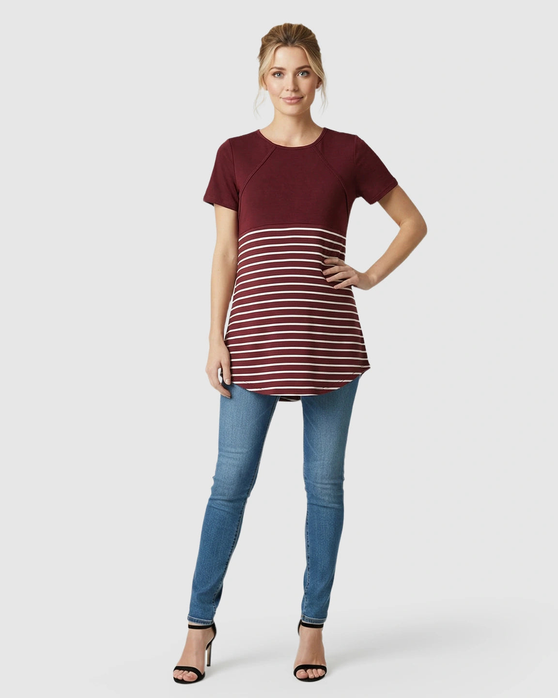 Lift-Up Access Striped Nursing & Maternity Top