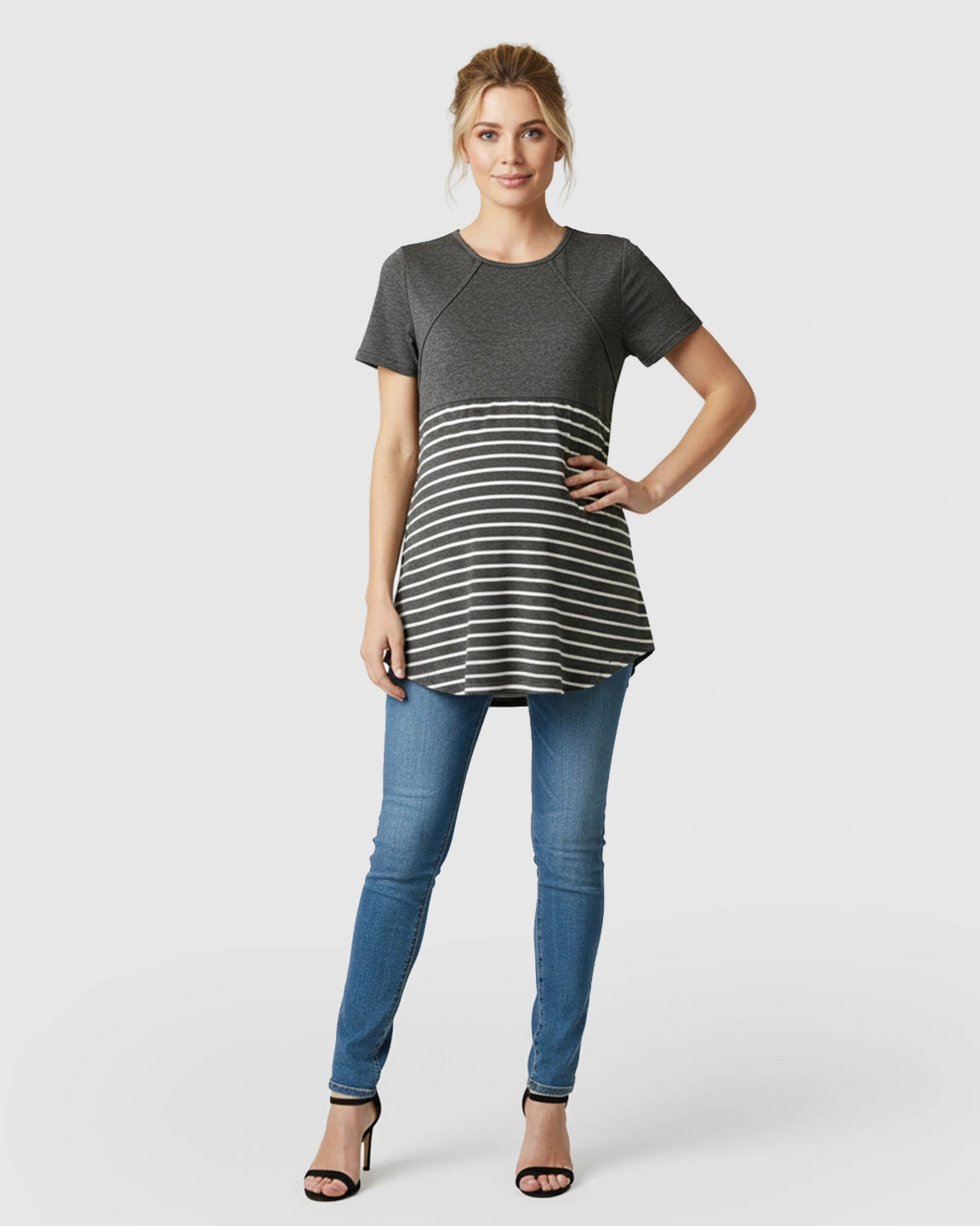 Lift-Up Access Striped Nursing & Maternity Top