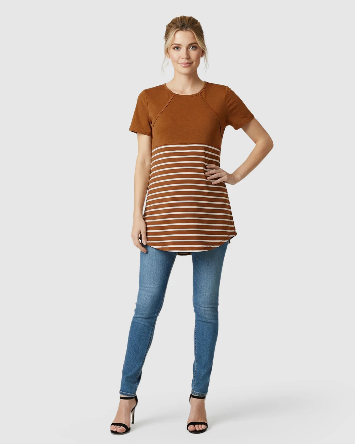 Lift-Up Access Striped Nursing & Maternity Top
