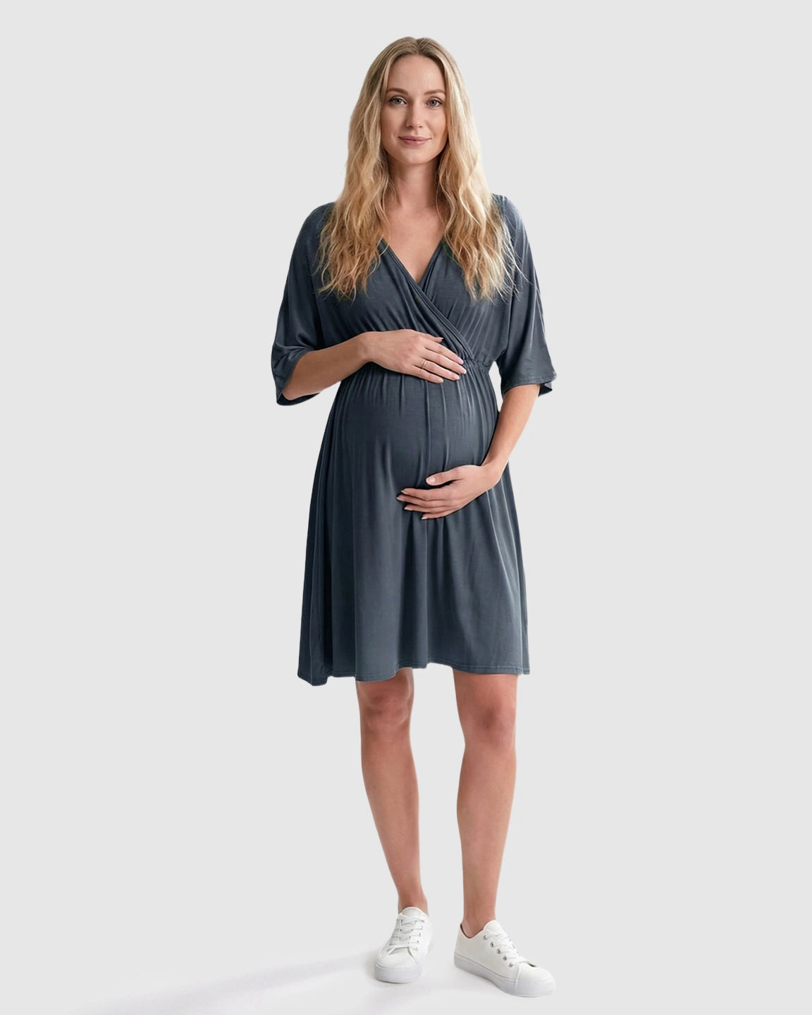 Cross-Front Romantic Style Maternity Midi Dress