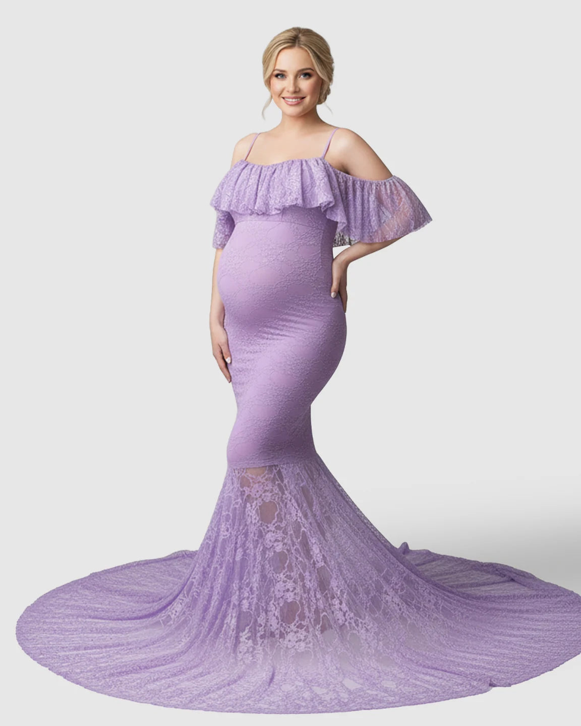 Off-Shoulder Lace Mermaid Maternity Gown
