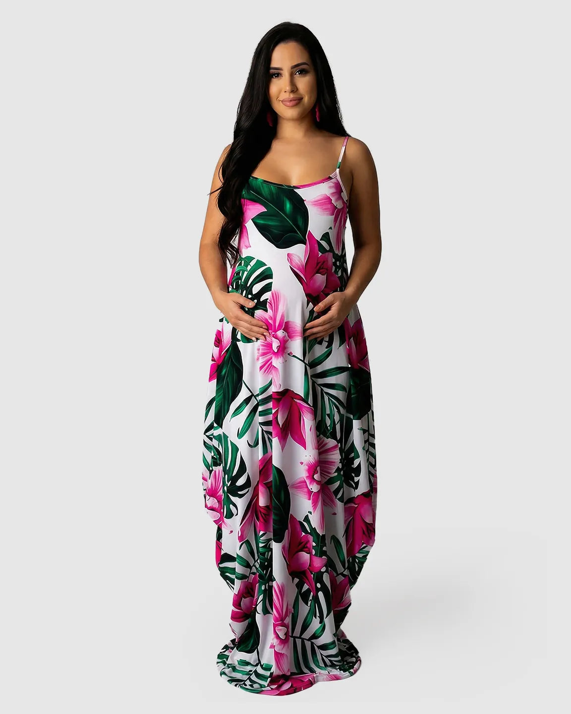 Tropical Floral Sling Maternity Maxi Dress