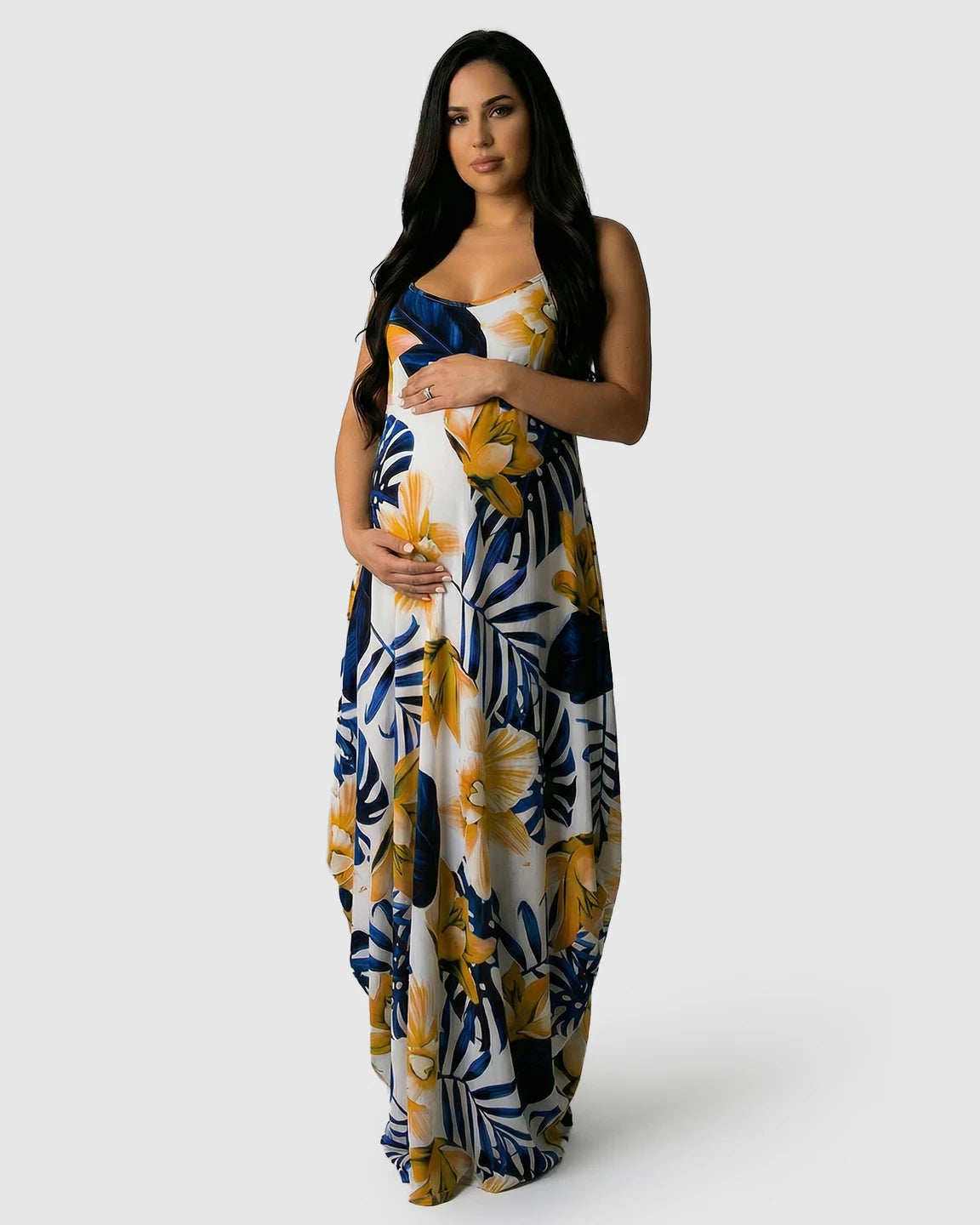 Tropical Flowy Maternity Maxi Dress