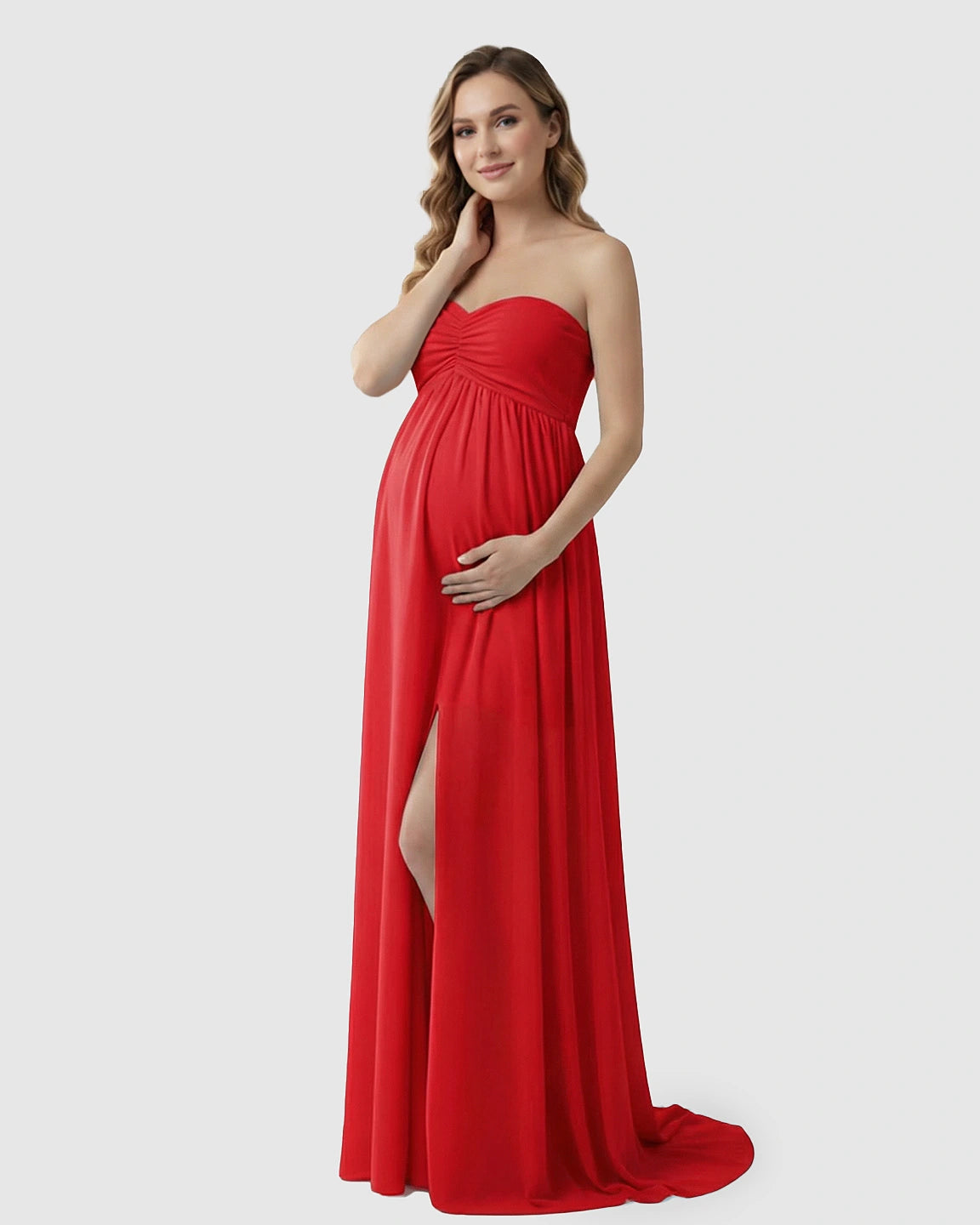 Strapless Chiffon Train Maternity Gown