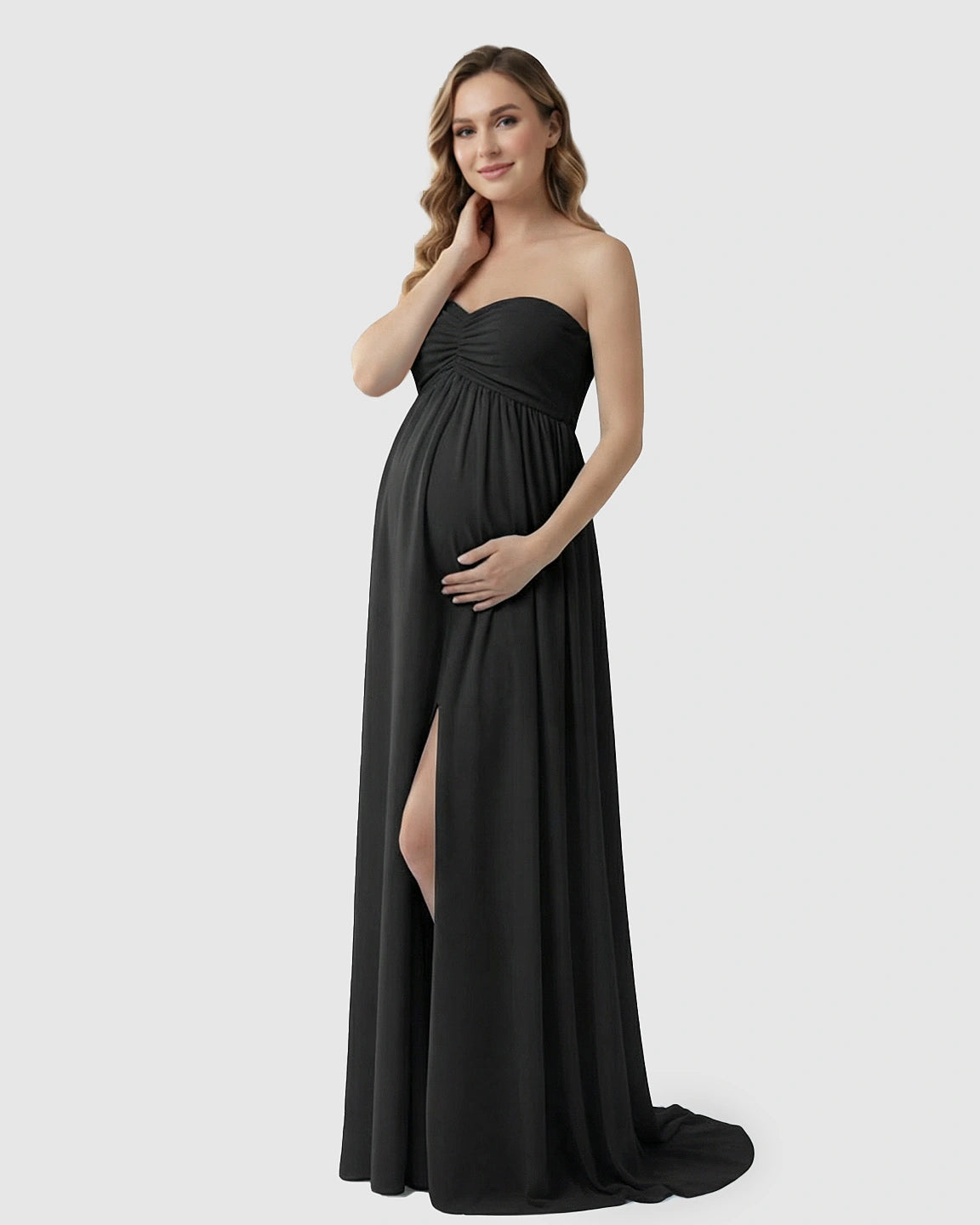 Strapless Chiffon Train Maternity Gown