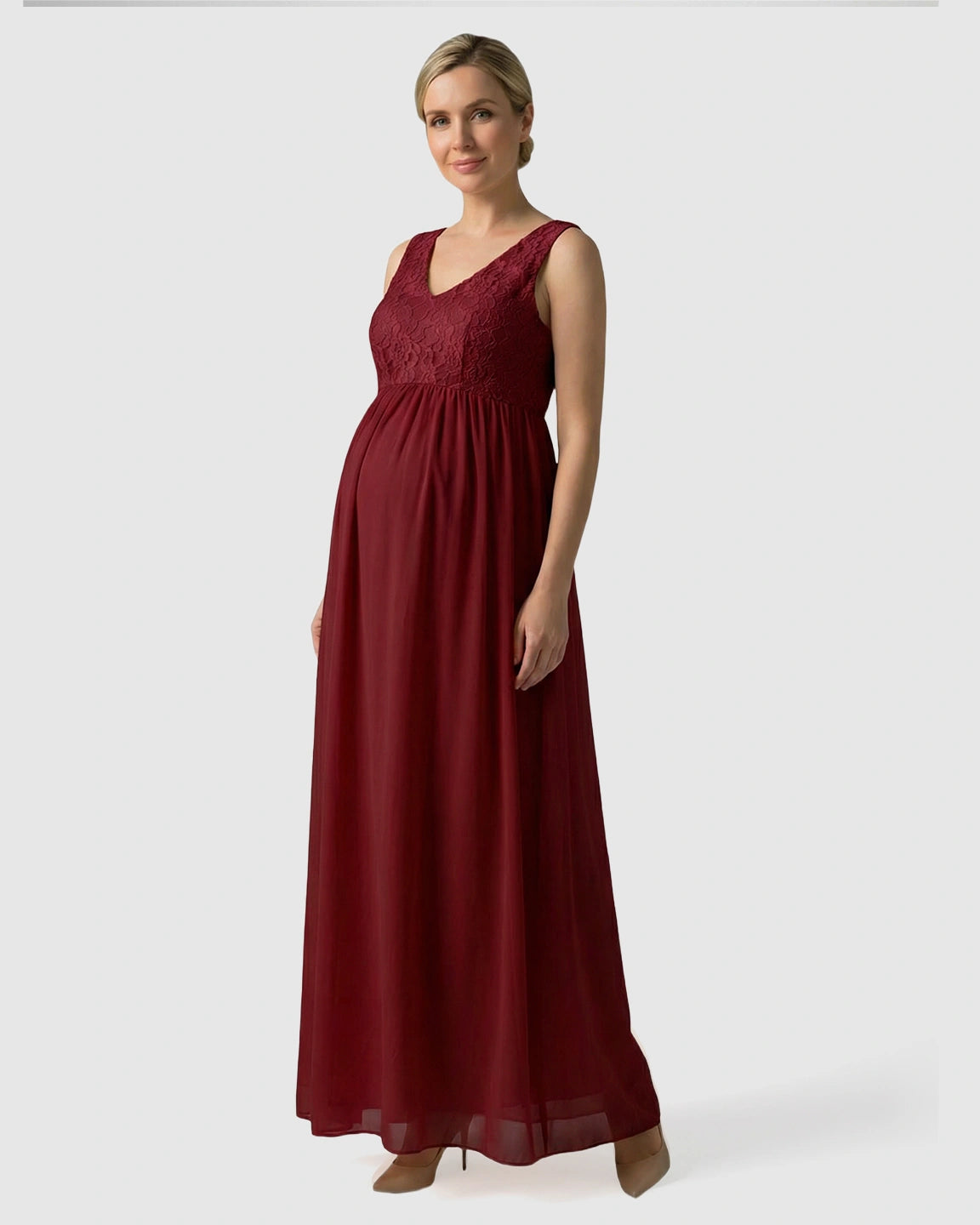 Lace-Chiffon Romantic Maternity Maxi Dress