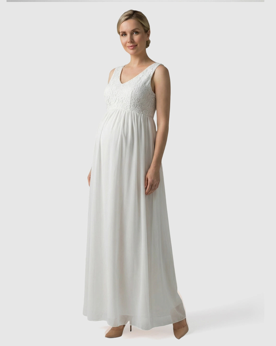 Lace-Chiffon Romantic Maternity Maxi Dress
