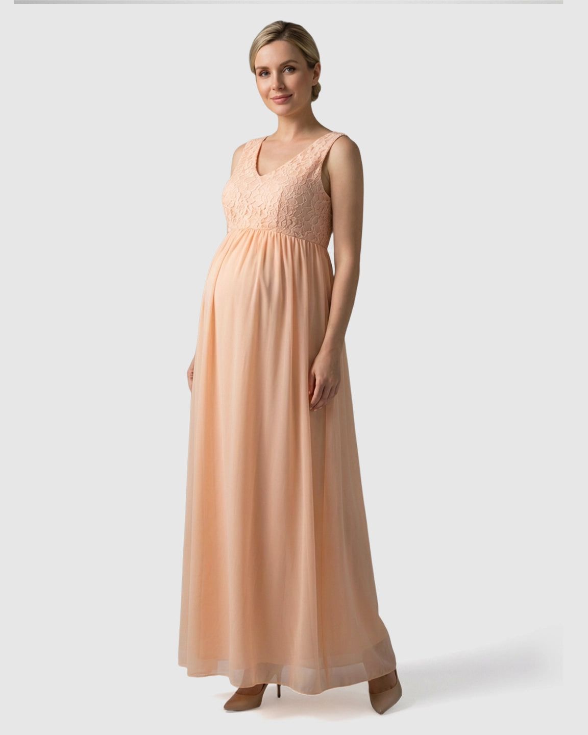 Lace-Chiffon Romantic Maternity Maxi Dress