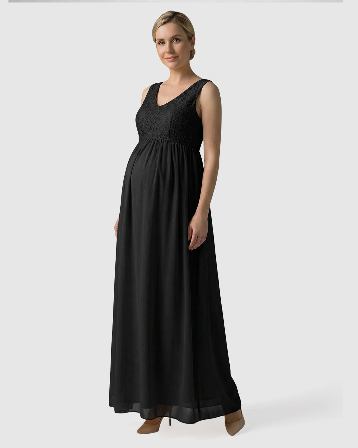 Lace-Chiffon Romantic Maternity Maxi Dress