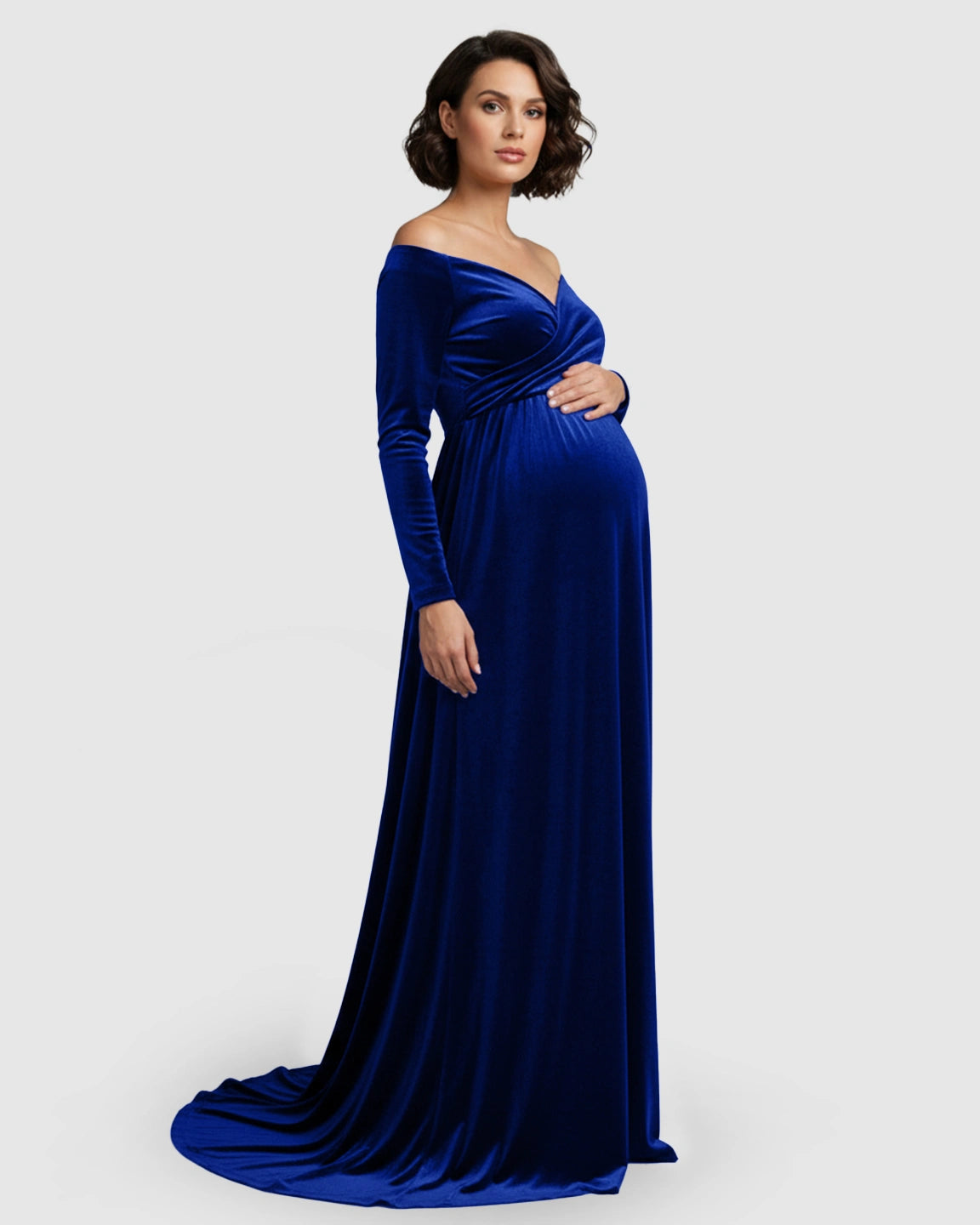 Off-Shoulder Velvet Maternity Gown