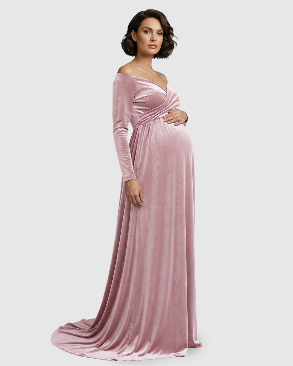 Off-Shoulder Velvet Maternity Gown