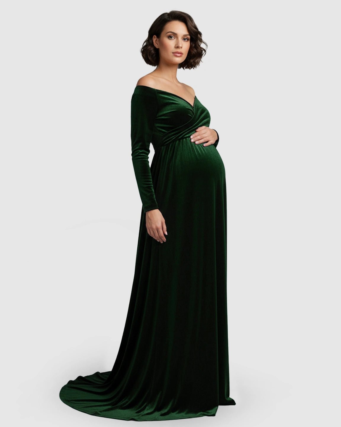Off-Shoulder Velvet Maternity Gown