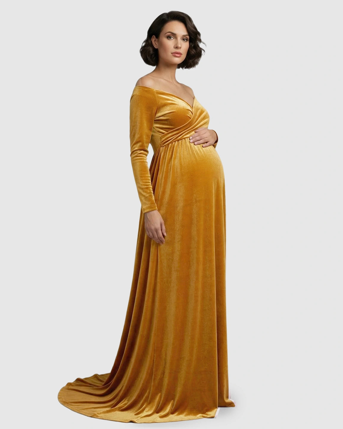 Off-Shoulder Velvet Maternity Gown