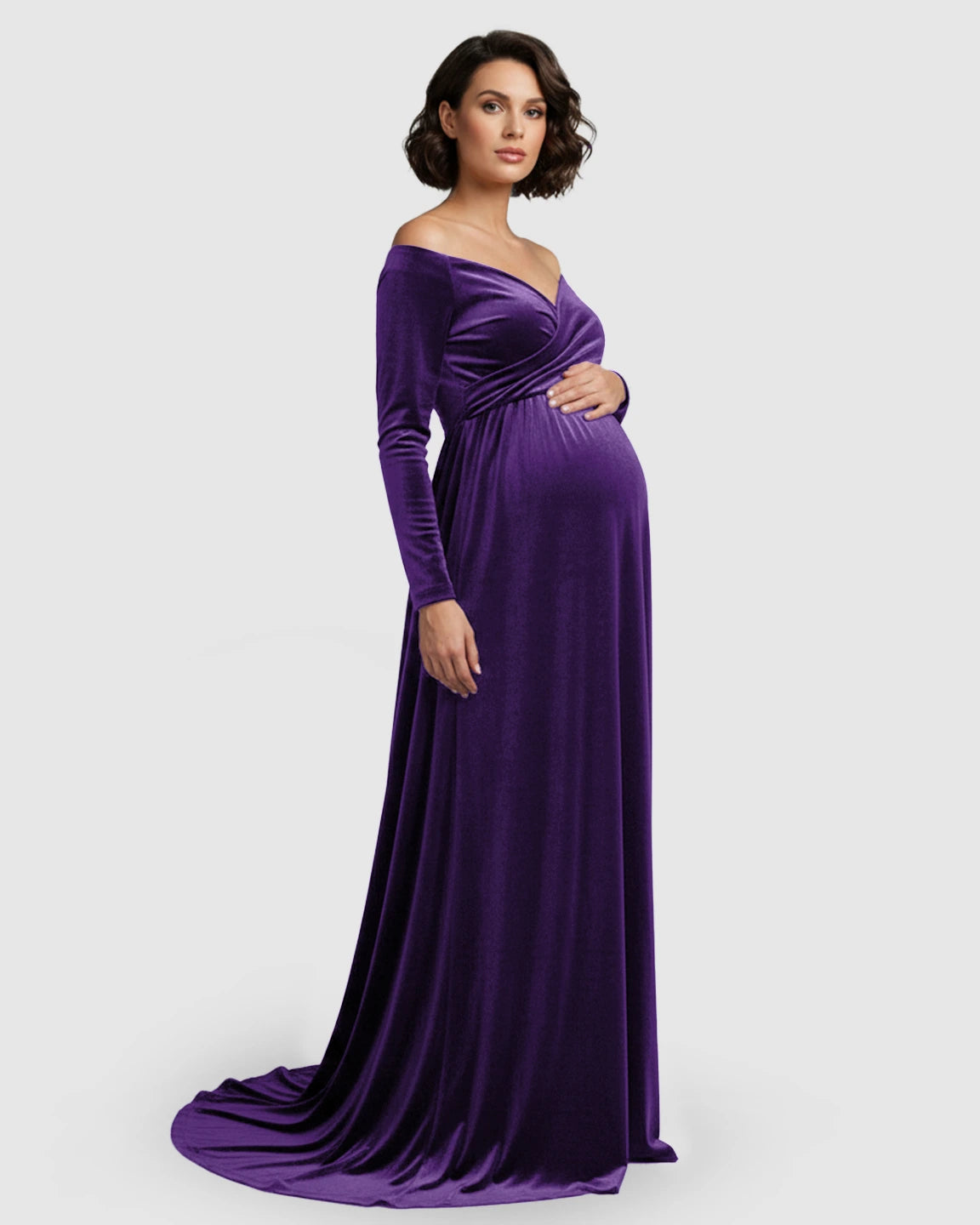 Off-Shoulder Velvet Maternity Gown