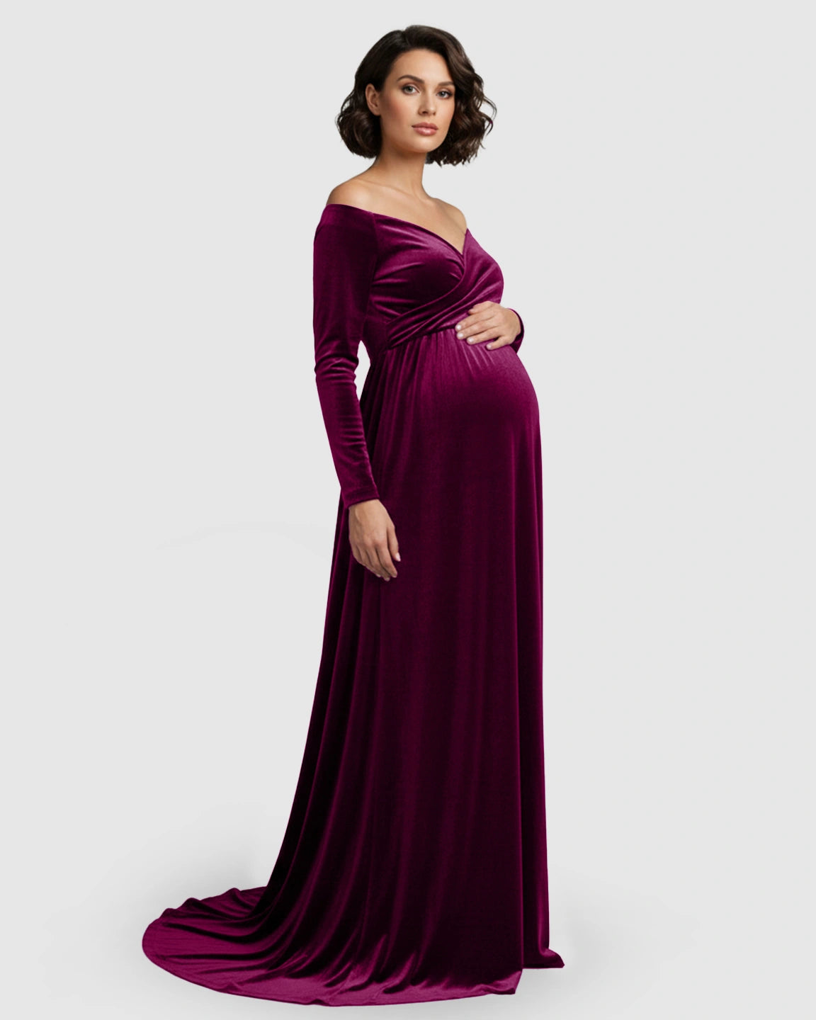 Off-Shoulder Velvet Maternity Gown