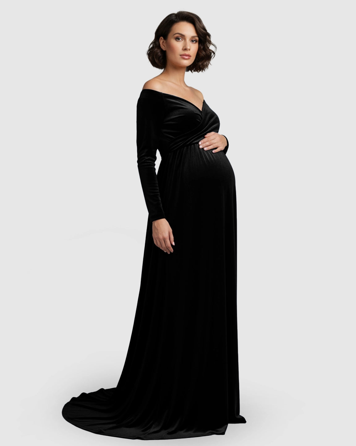 Off-Shoulder Velvet Maternity Gown