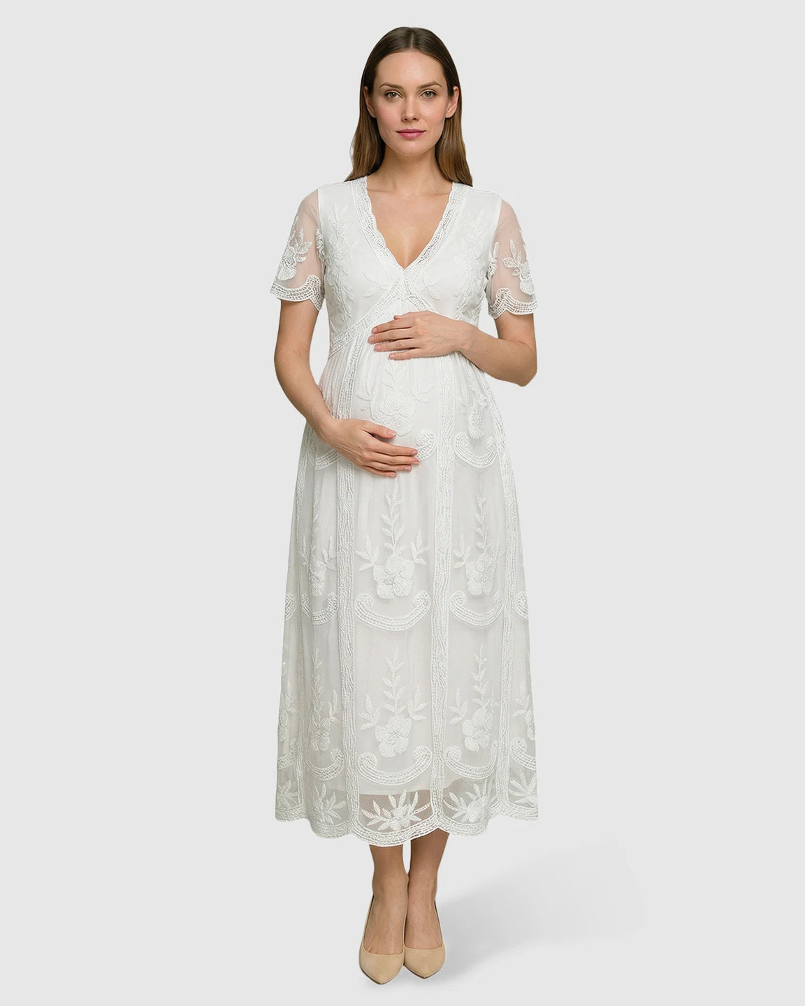 Lace Swing Maternity Midi Dress