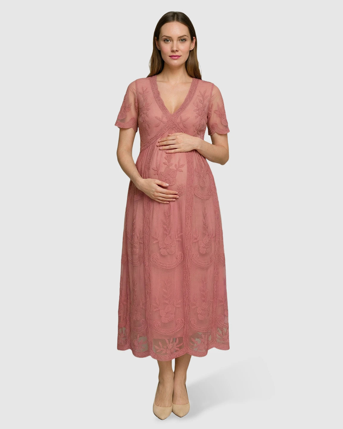 Lace Swing Maternity Midi Dress
