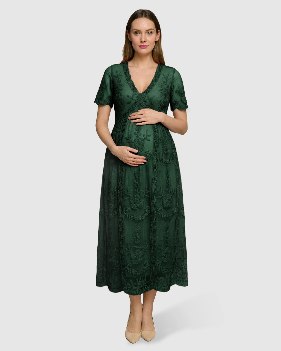 Lace Swing Maternity Midi Dress