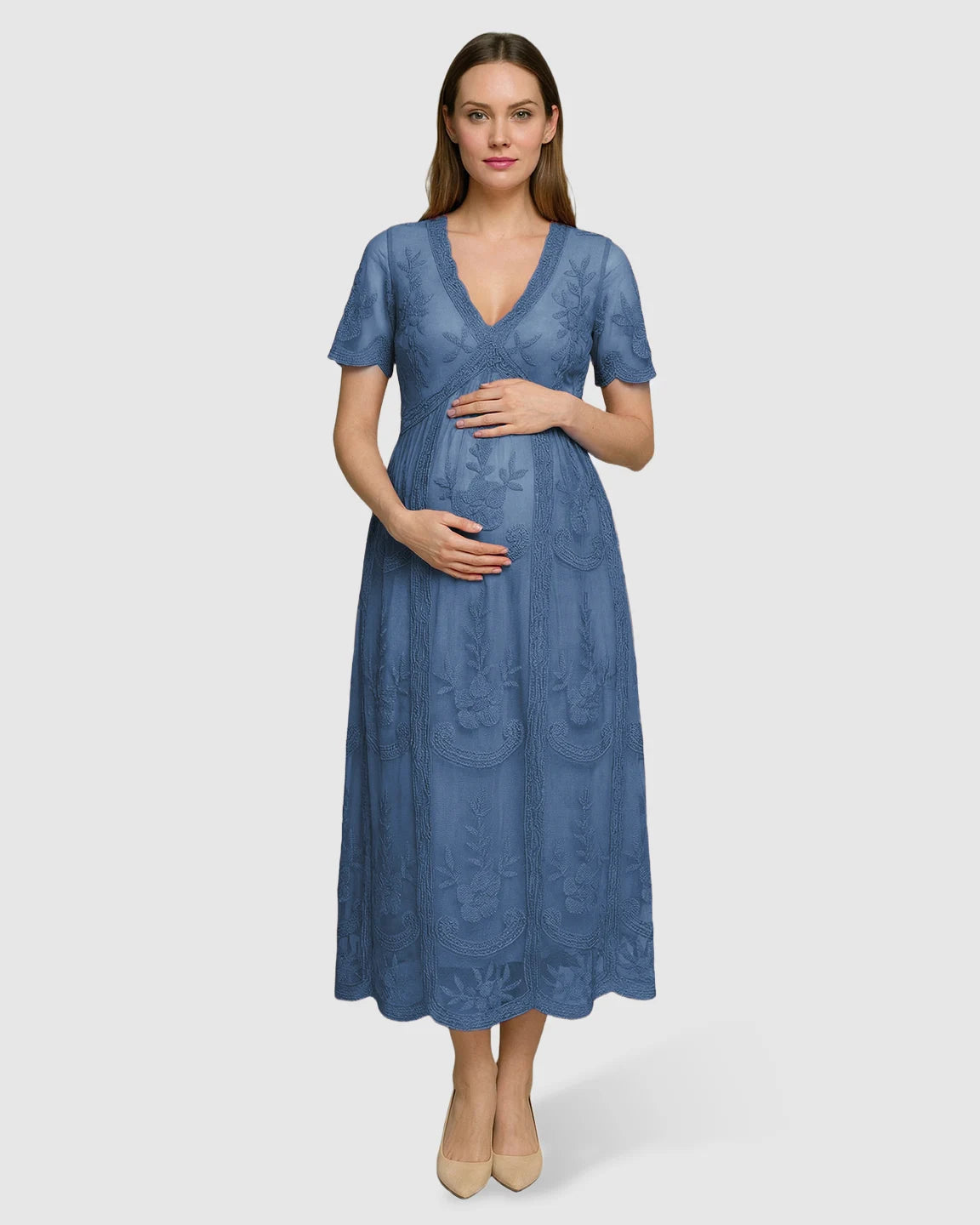 Lace Swing Maternity Midi Dress