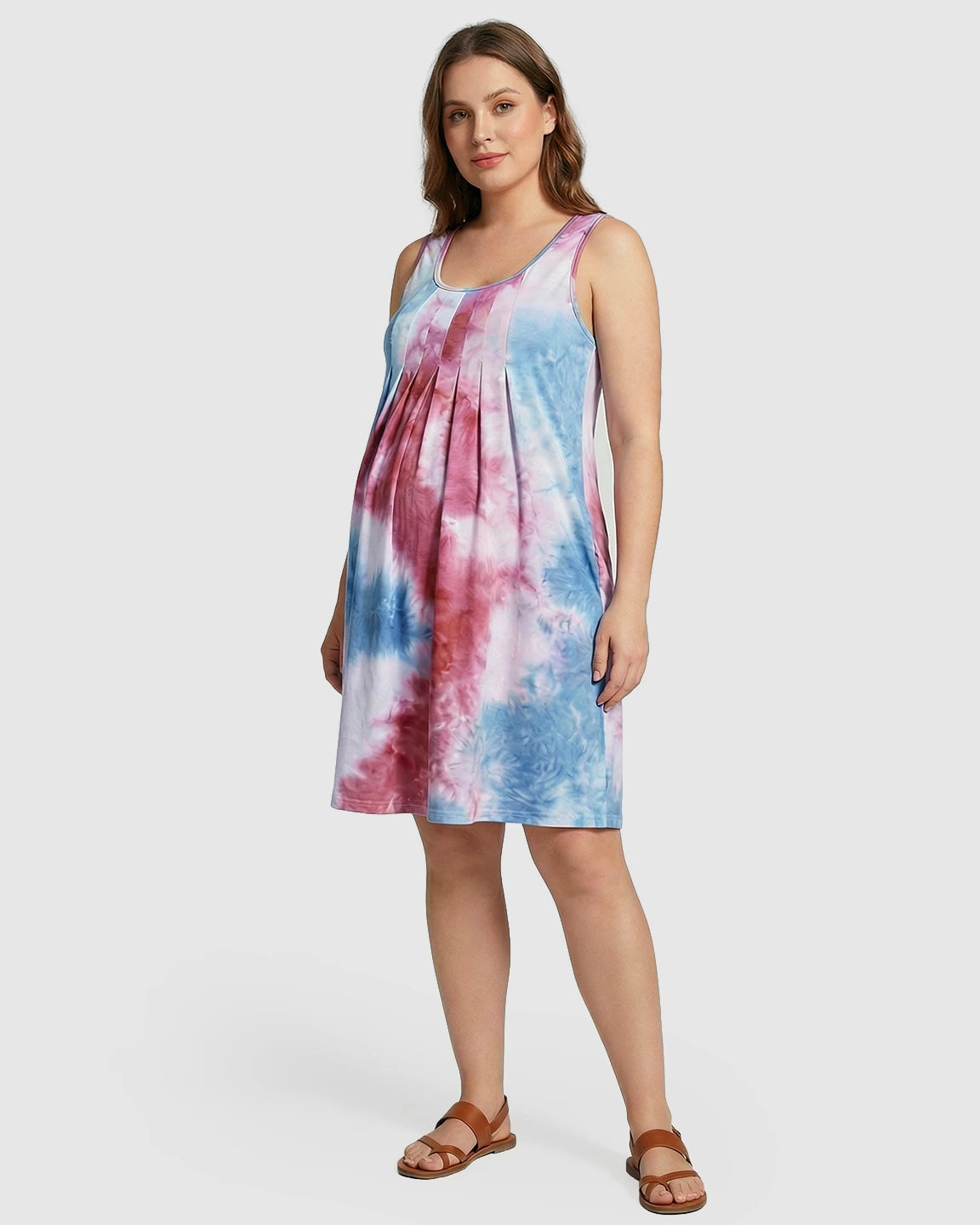 Sleeveless Tie-Dye A-Line Maternity Midi Dress