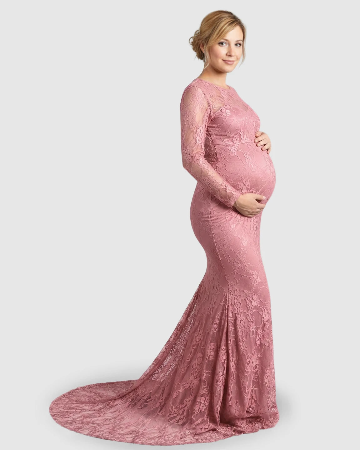 Sheer Lace Trumpet Maternity Photoshoot Gown