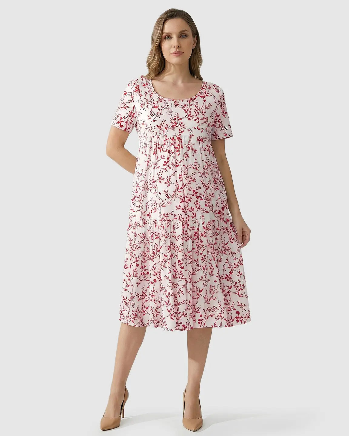 Empire Waist Tiered Maternity Midi Dress