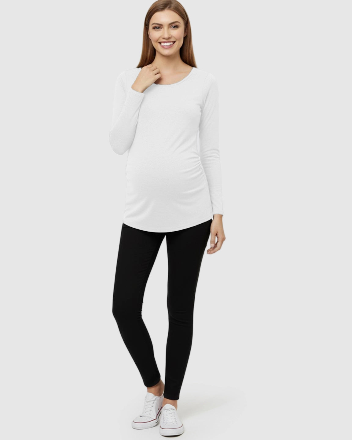 Side-Ruched Slim Fit Long Sleeve Maternity Top