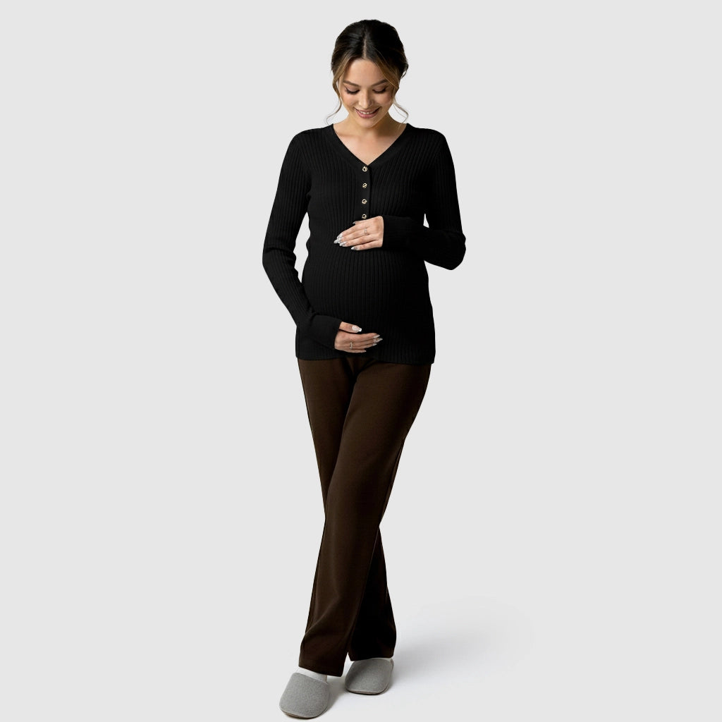 Ribbed Korean V-Neck Maternity Nursing Sweater