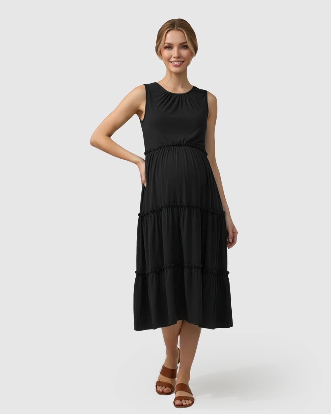 Tiered Ruffle Skirt Casual Maternity Midi Dress