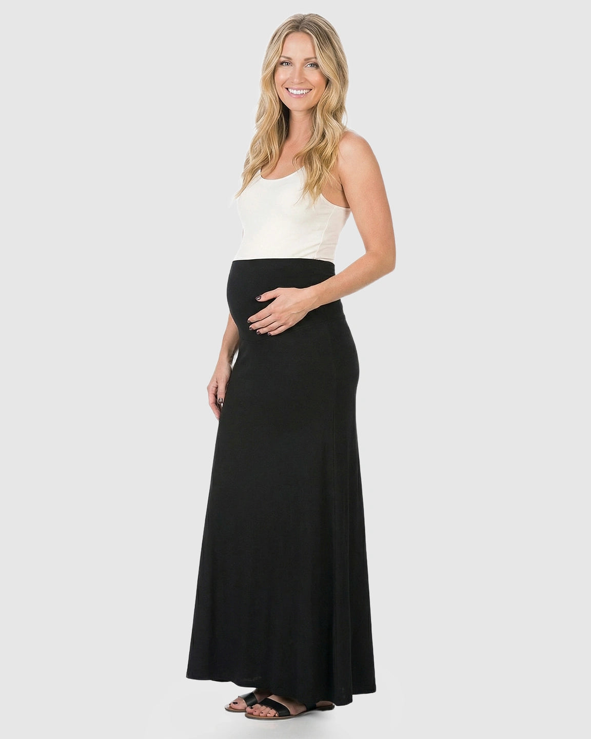 Full-Panel Waistband Flowing Maternity Maxi Skirt