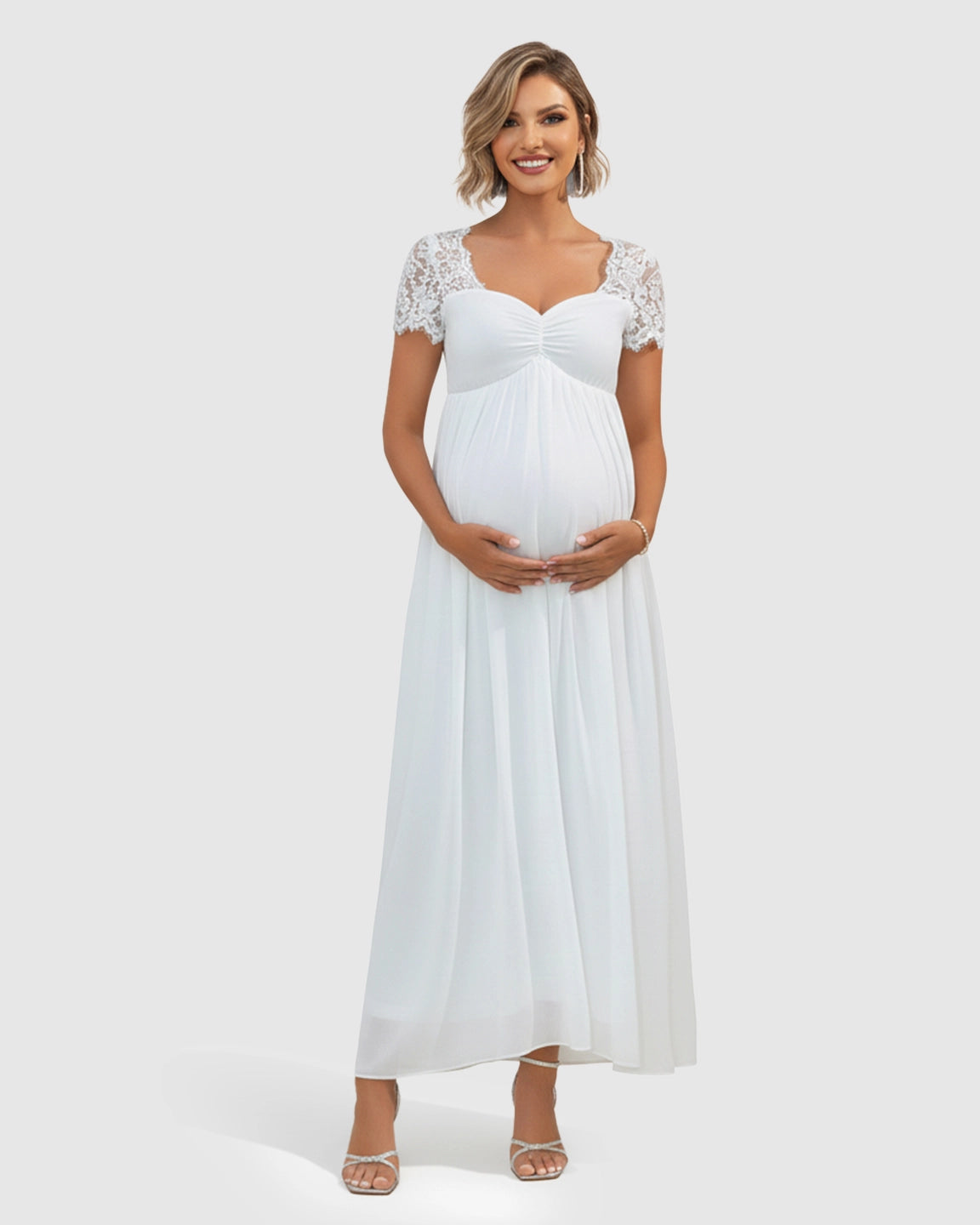 Short Lace Sleeves Flowy Maternity Photoshoot Dress