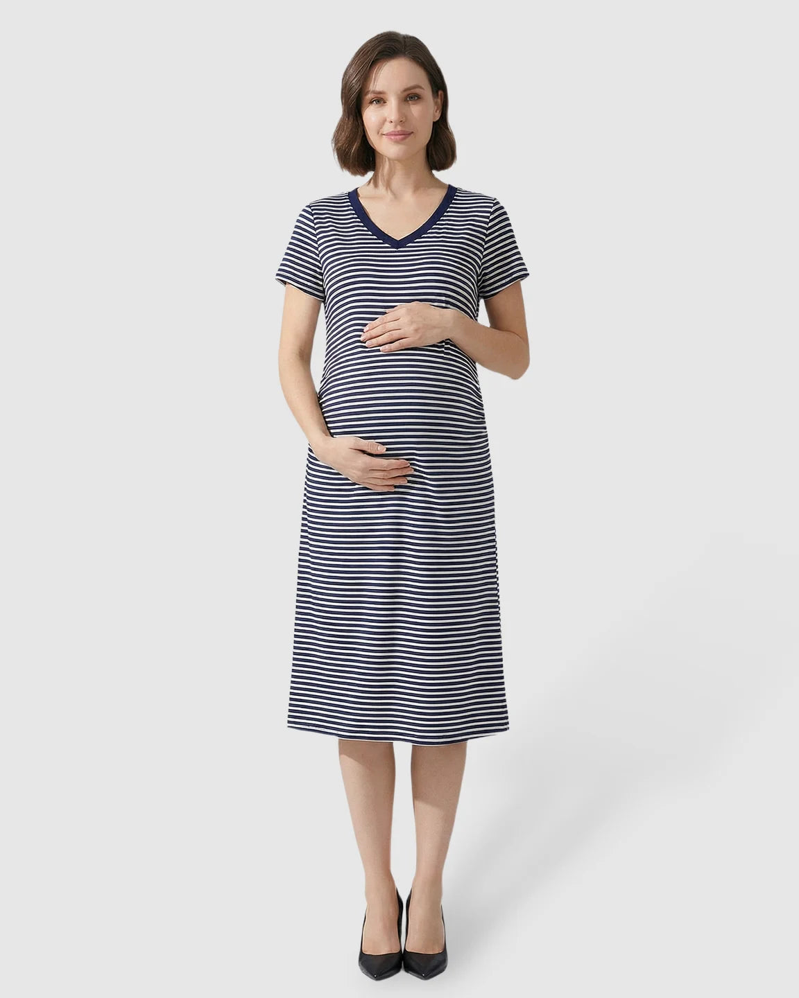Striped V-Neck Straight Fit Maternity & Nursing Dress